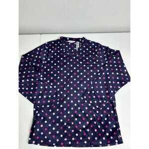 Hotel Spa Collection Polka Dot Feece Pajama Top Navy Blue Pink Size XL See Notes